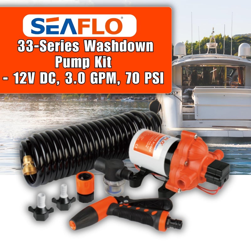 SEAFLO 33 Series Washdown Deck Wash Pump Kit - 12V DC, 3.0 GPM, 70 PSI, Heavy Duty Pressure Switch, for RV, Boat, Marine, Yacht, Freshwater, and Saltwater Applications | 4-Year Warranty - Image 2